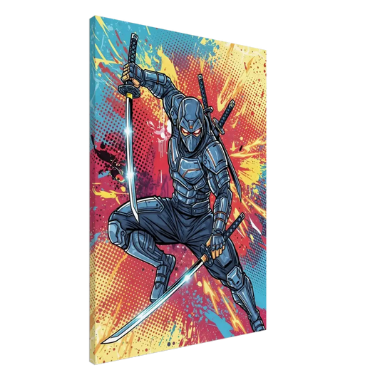 High-impact ninja print featuring ninja print slashes and PixiOnyx Pop Samurai art
