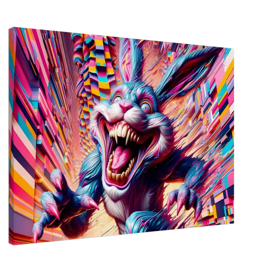 Colorful menacing rabbit canvas from PixiOnyx Distortion Texture Series displayed for art decor