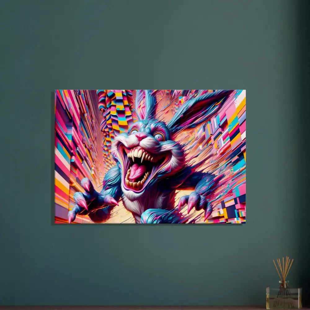 Colorful menacing rabbit artwork on Canvas Pixel Panic Psycho Cottontail Quartet PixiOnyx