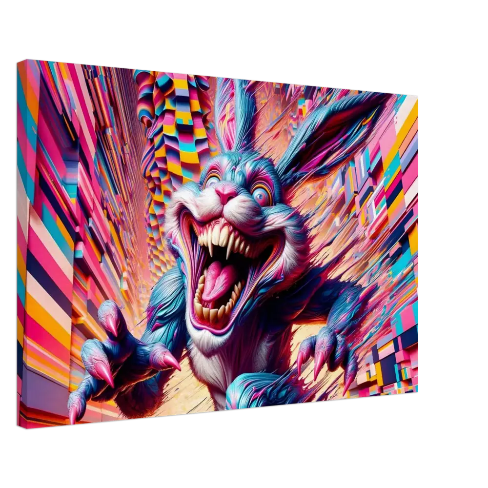Psychedelic menacing rabbit artwork on Canvas Pixel Panic Psycho Cottontail Quartet PixiOnyx Texture Series
