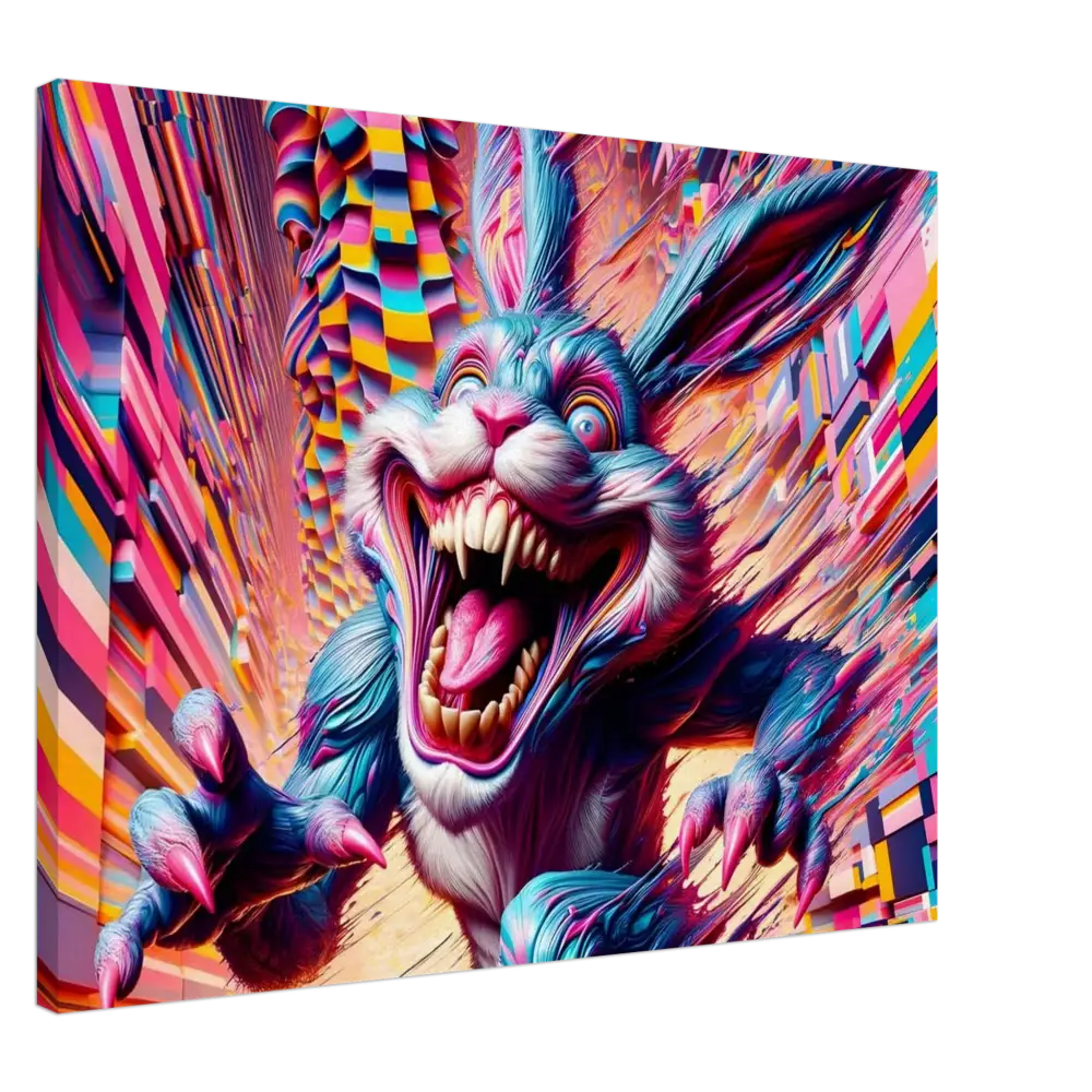 Psychedelic menacing rabbit art on Canvas Pixel Panic Psycho Cottontail Quartet PixiOnyx