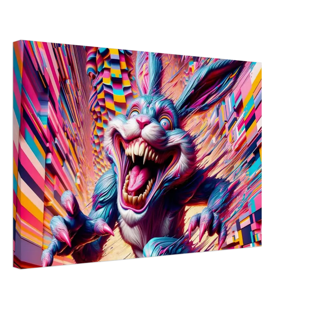 Colorful menacing rabbit artwork from PixiOnyx Canvas Pixel Panic Psycho Cottontail Series