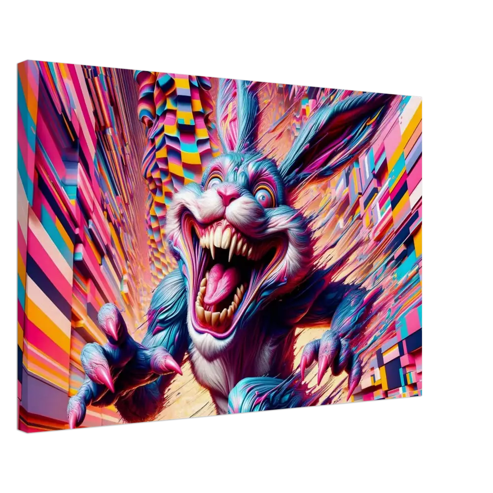 Psychedelic rabbit canvas art from Pixel Panic Psycho Cottontail Quartet series