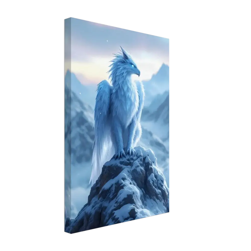 Fantasy dragon canvas print displayed on Frostpeak Gryphon PixiOnyx Canvas Art