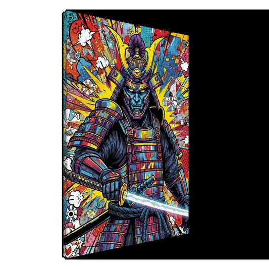 Colorful samurai splash art print with glowing katana in PixiOnyx Boldline Gallery series