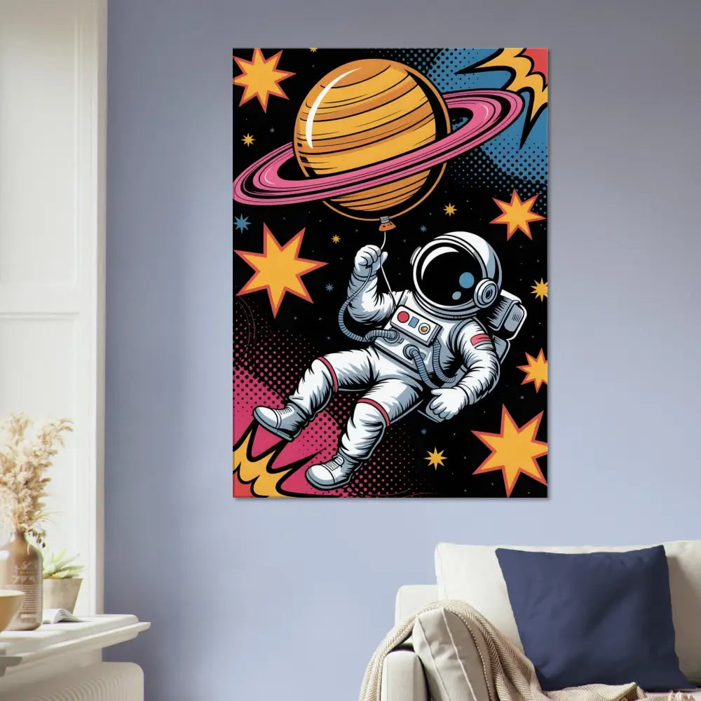 Pop art astronaut on artist-grade cotton-poly canvas with fade-proof pigment in PixiOnyx Orbital Popscape