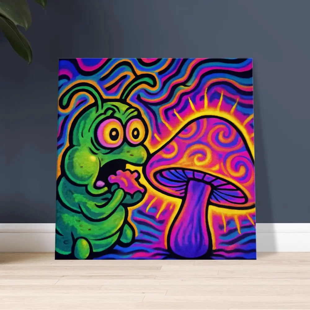 Psychedelic caterpillar and mushroom art on Canvas Shroomapillar Snack Attack PixiOnyx print
