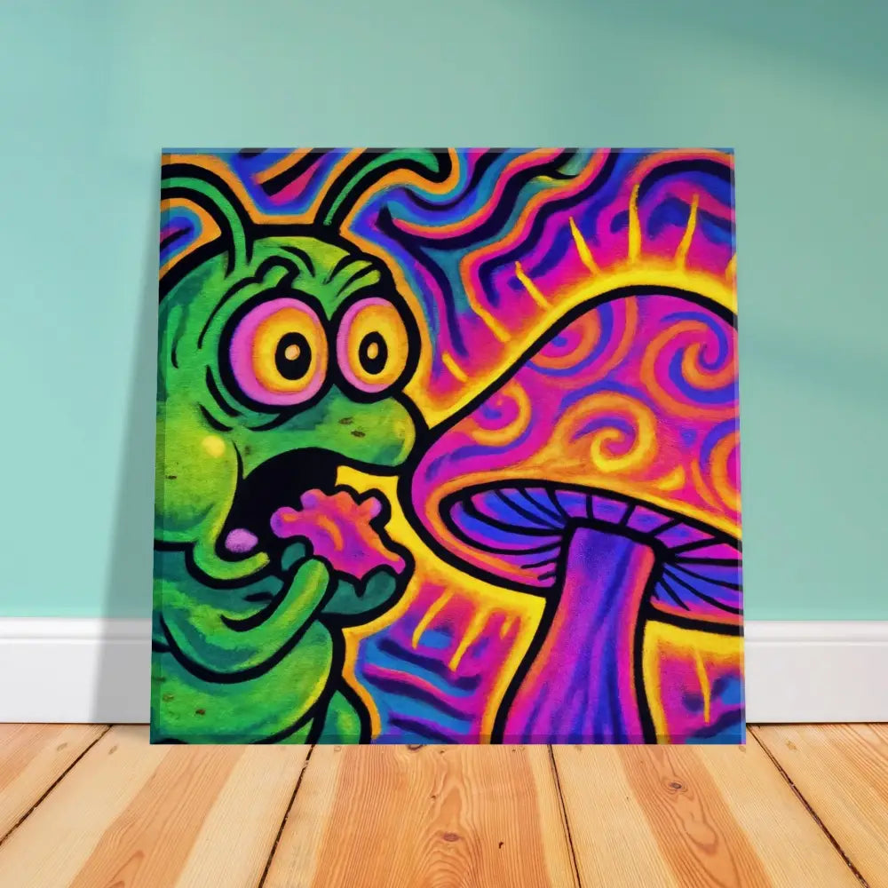 Psychedelic caterpillar eating mushroom art on Canvas Shroomapillar Snack Attack PixiOnyx print