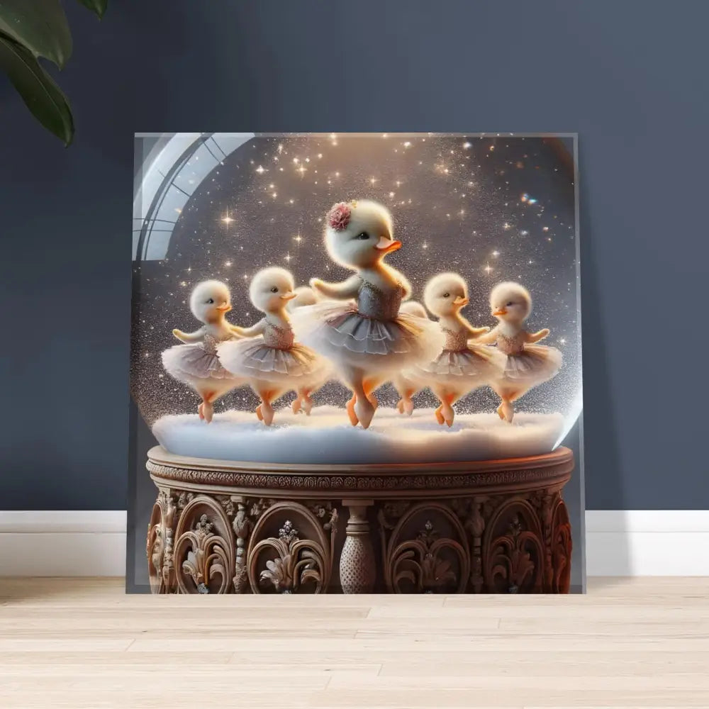 Duckling ballerina snow globe from PixiOnyx Whimsical Winter Print display