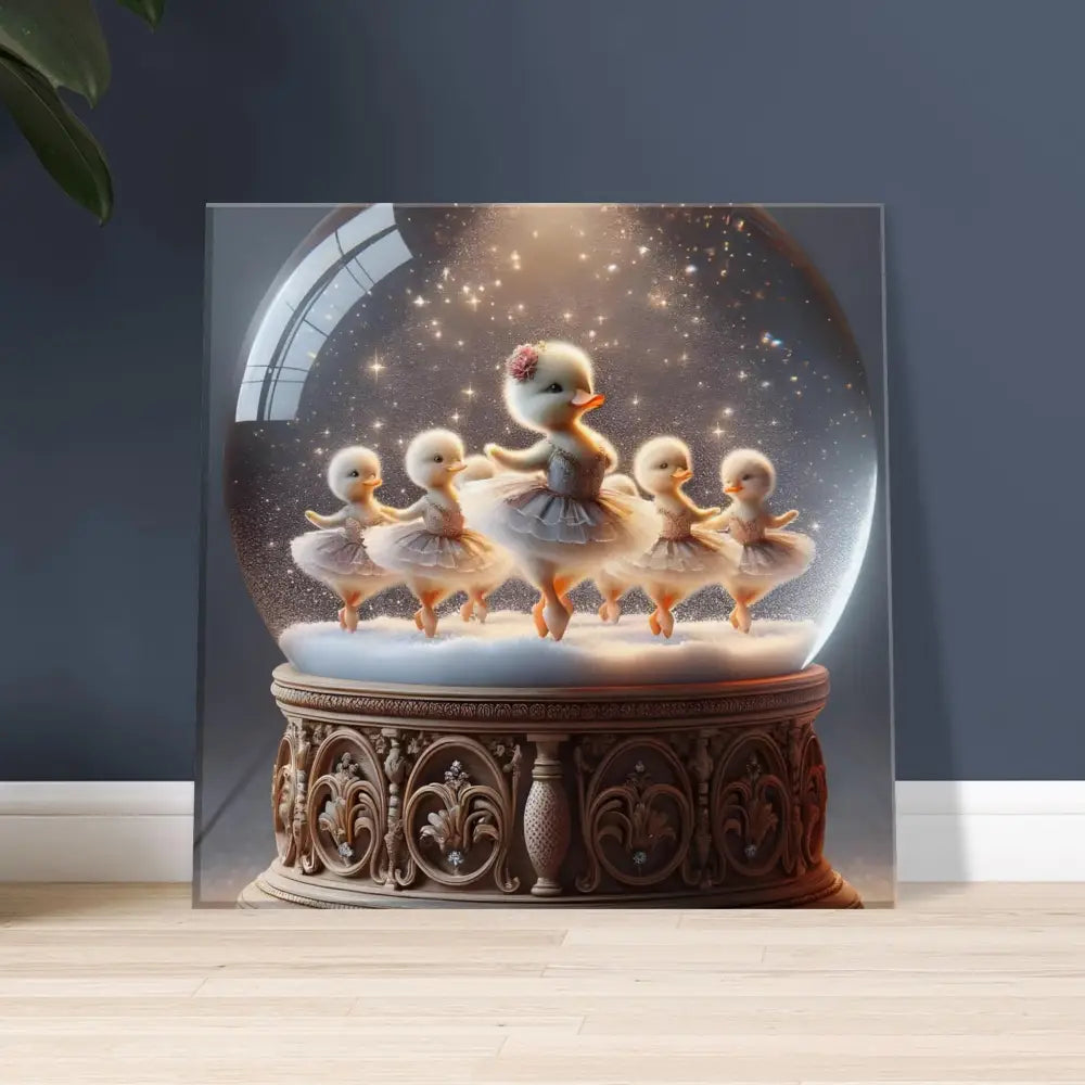 Duckling ballerina snowy globe in Canvas Whimsical Winter Print by PixiOnyx
