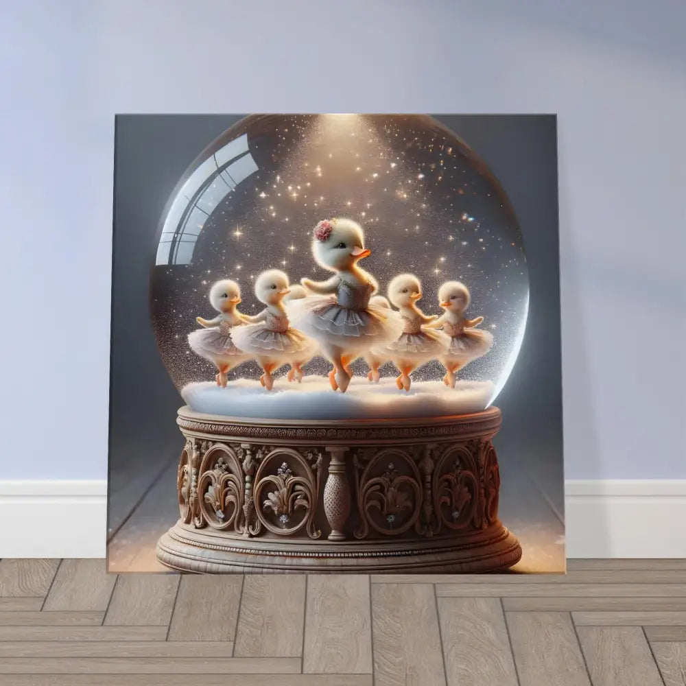 Duckling ballerina snow globe in Canvas PixiOnyx Whimsical Winter Print art piece