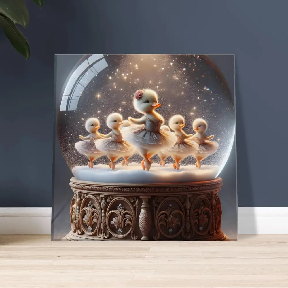 Duckling ballerinas inside a snow globe from Canvas Snow Globe Ballerinas by PixiOnyx