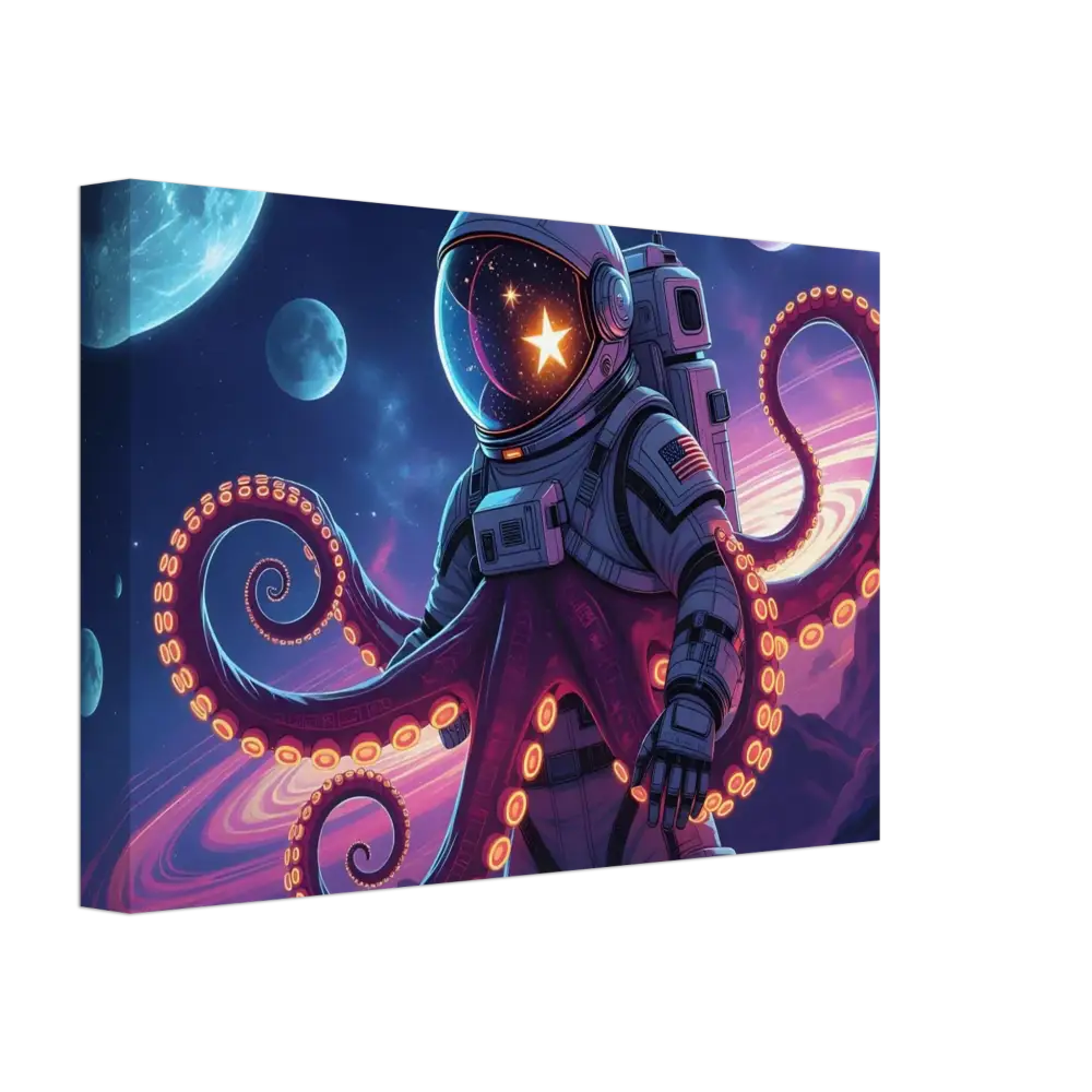 Astronaut with octopus tentacles floating in space on PixiOnyx Galactic Surreal Wrap