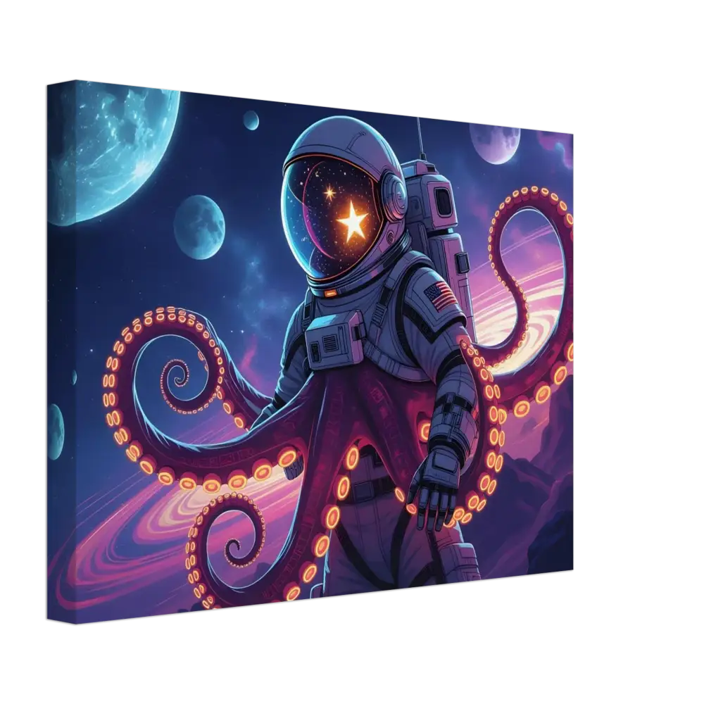 Astronaut with octopus tentacles floating in space on Canvas – Space Octonaut PixiOnyx Galactic Surreal Wrap