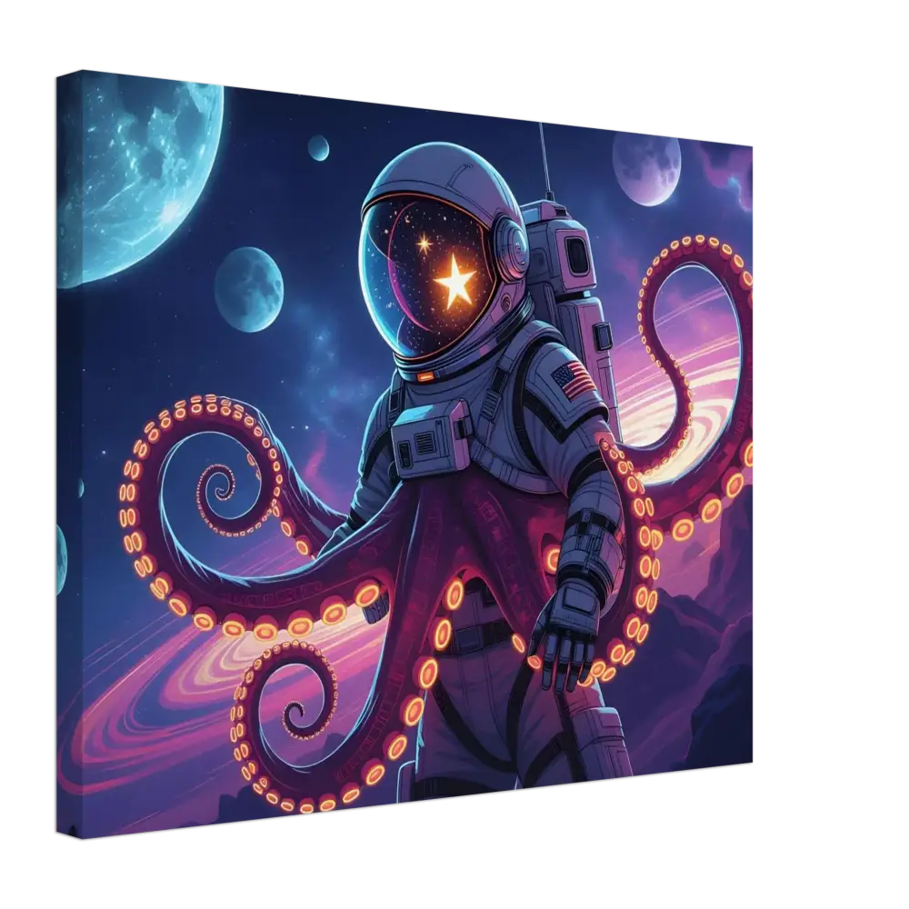 Astronaut with Octopus Tentacles on Canvas Space Octonaut PixiOnyx Galactic Surreal Wrap