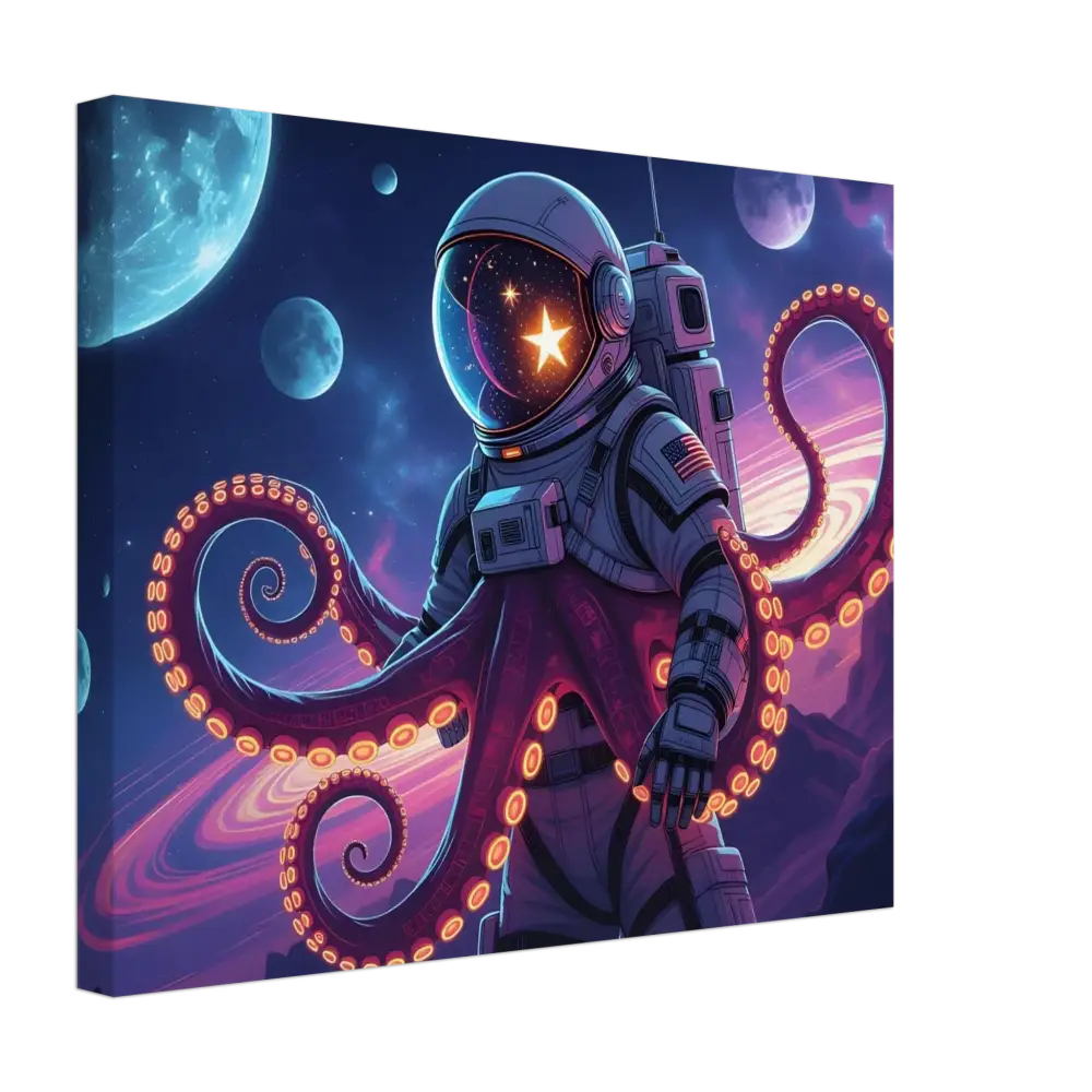 Astronaut with octopus tentacles floating in space on Canvas – Space Octonaut PixiOnyx Galactic Surreal Wrap