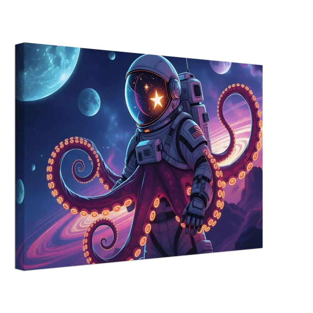Astronaut with octopus tentacles floating in space on Canvas – Space Octonaut PixiOnyx Galactic Surreal Wrap