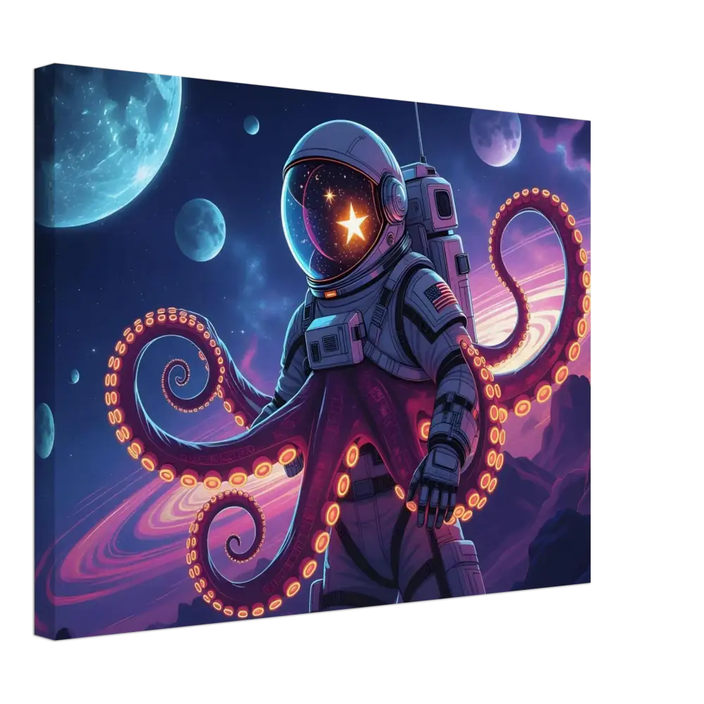 Astronaut octopus canvas print from PixiOnyx Galactic Surreal Wrap collection
