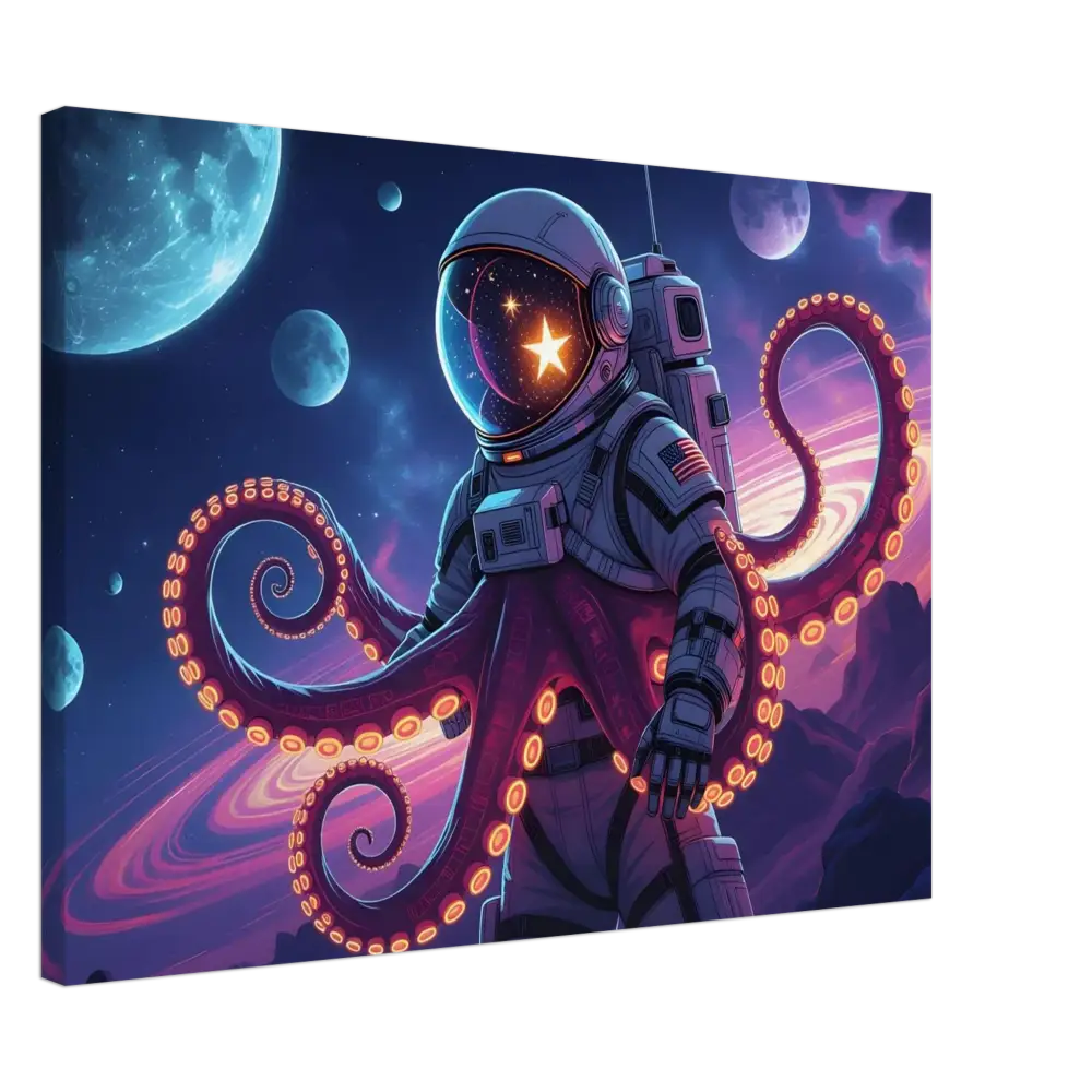 Astronaut octopus canvas print from PixiOnyx Galactic Surreal Wrap collection