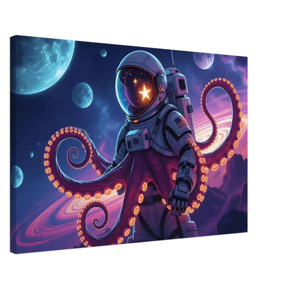 Astronaut with octopus tentacles floating in space on Canvas Space Octonaut PixiOnyx art