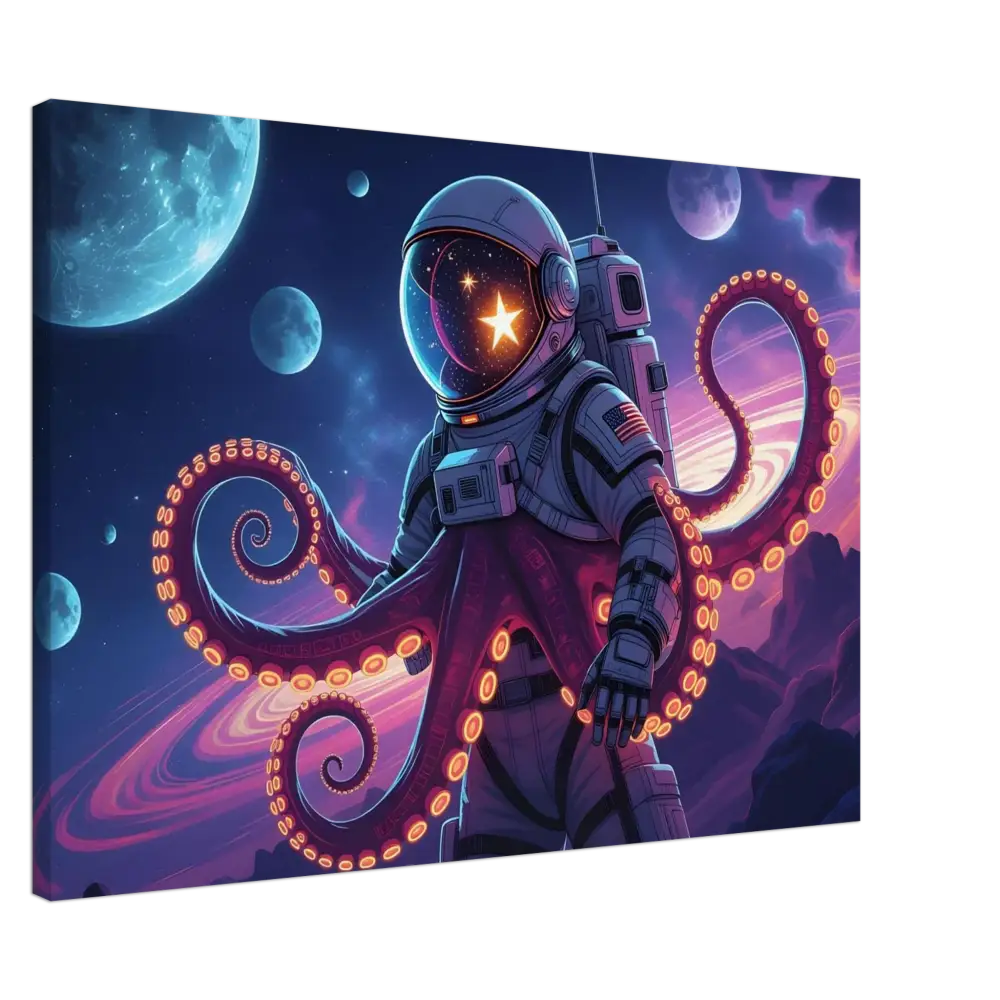 Astronaut with octopus tentacles on Canvas Space Octonaut PixiOnyx Galactic Surreal Wrap