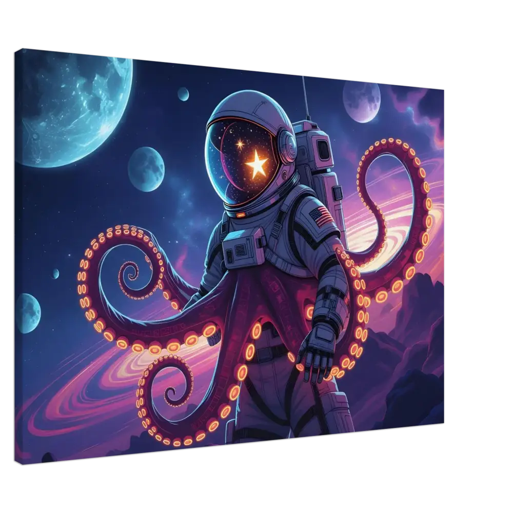 Astronaut with octopus tentacles on Canvas Space Octonaut PixiOnyx Galactic Surreal Wrap