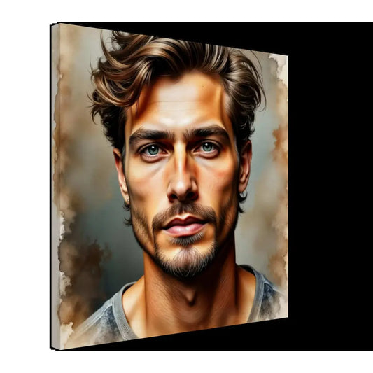 Painting of a man with brown hair and blue eyes from Stormworn Resolve PixiOnyx Studio Texture Series