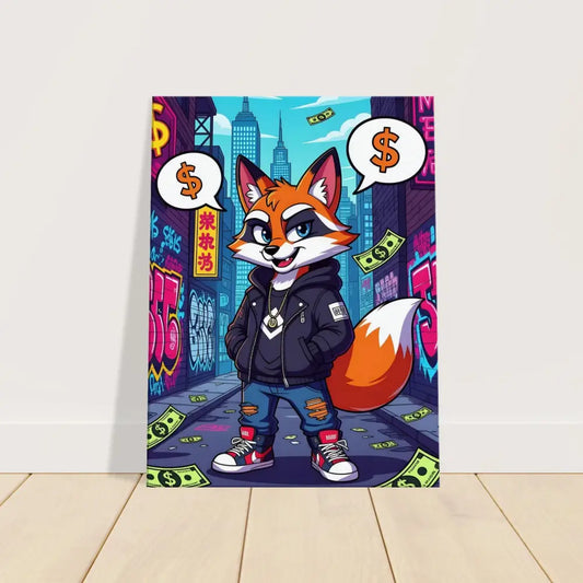 Cartoon fox art print on Canvas Street Hustle Fox by PixiOnyx Alleyway Canvas