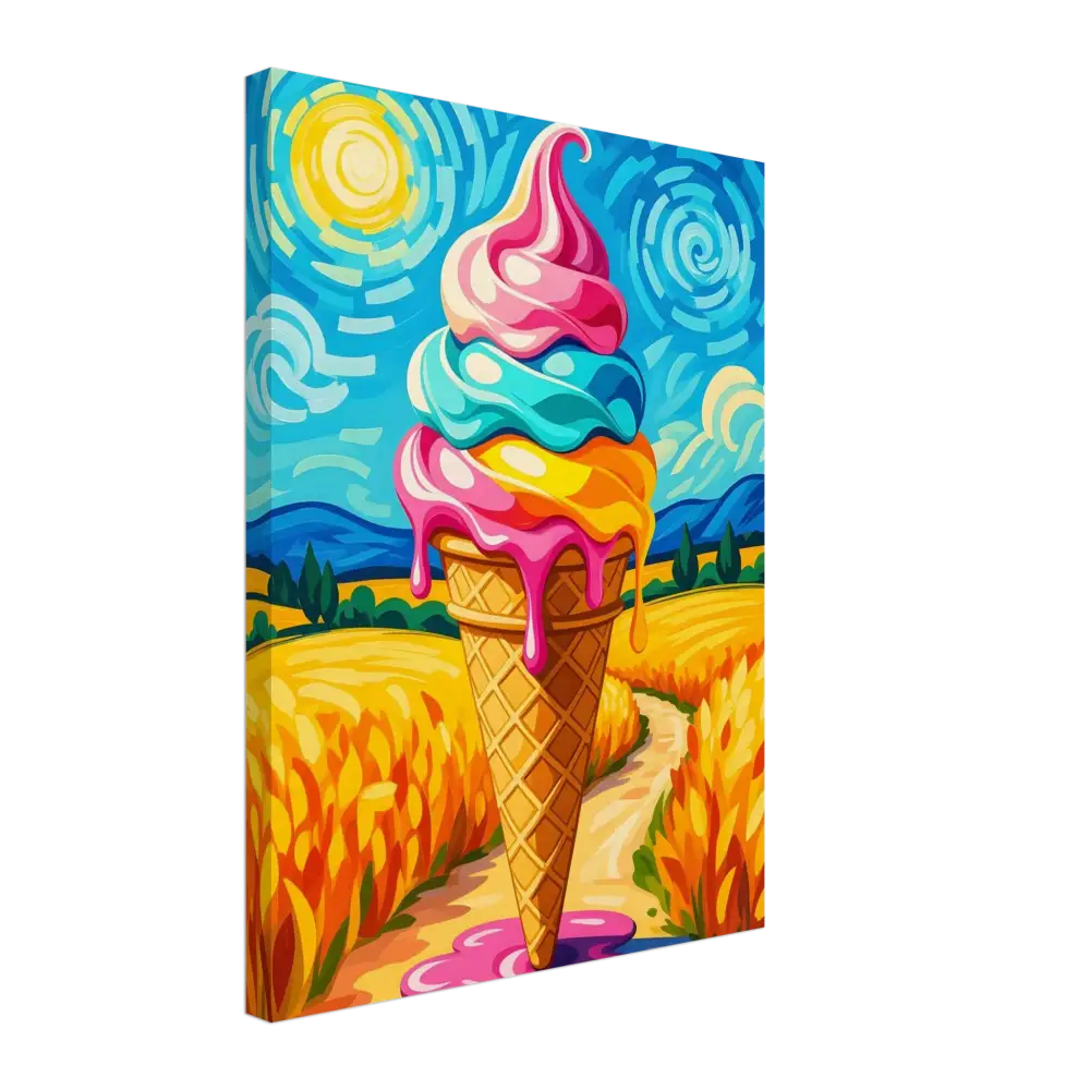 Colorful ice cream cone painting on PixiOnyx Playful Canvas Sunlit Swirl of Pastoral Chaos