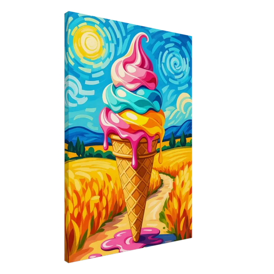 Colorful ice cream cone painting on PixiOnyx Playful Canvas Sunlit Swirl of Pastoral Chaos