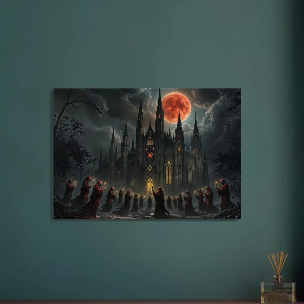 Gothic cathedral under a blood moon on Canvas The Crimson Liturgy PixiOnyx Ritual Dreamscape Edition
