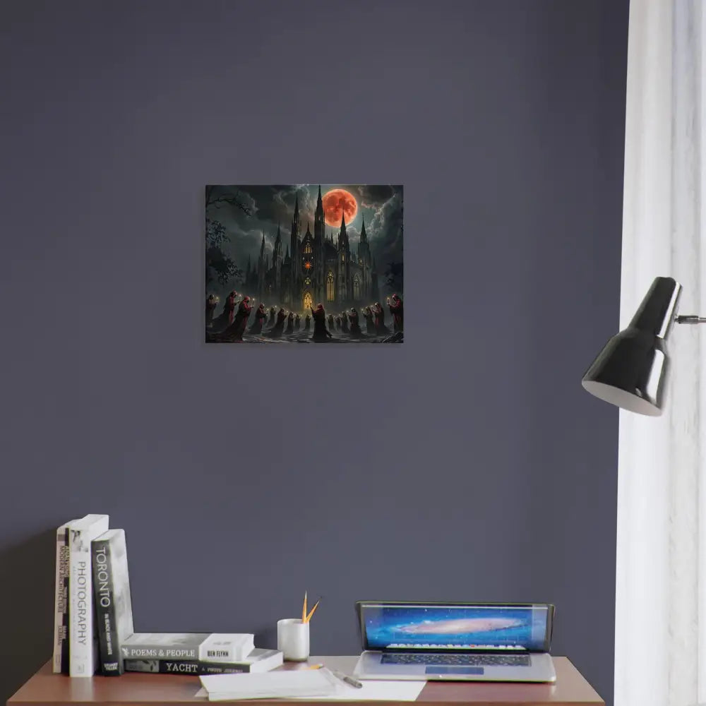 Gothic castle illuminated by a blood moon in the PixiOnyx Ritual Dreamscape Edition artwork