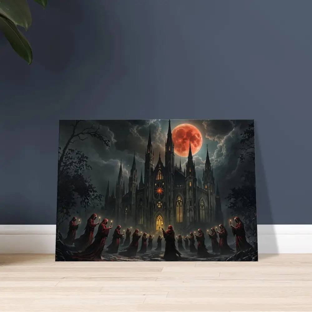 Gothic castle with red moon and hooded figures in PixiOnyx Ritual Dreamscape Edition artwork