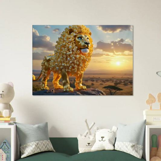 Golden lion artwork on Canvas The Golden Kernel King by PixiOnyx Whimsical Wilderness