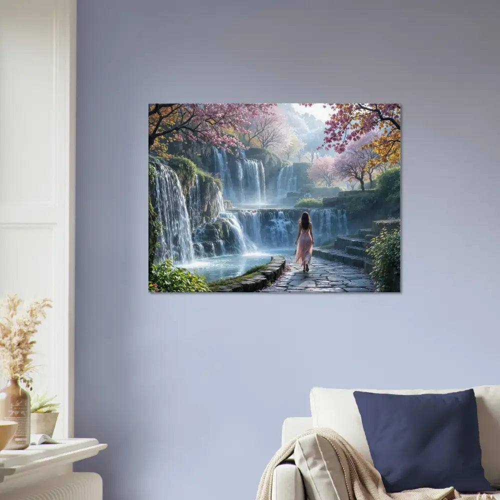 Waterfall landscape art print on Canvas The Waterfall Orchard from PixiOnyx Serene Scene