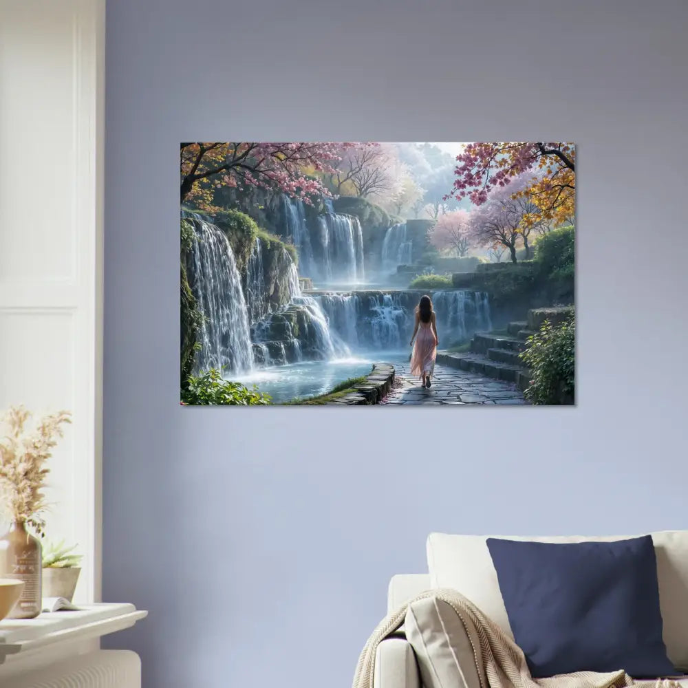 Waterfall landscape wall art Canvas The Waterfall Orchard PixiOnyx Serene Scene Print