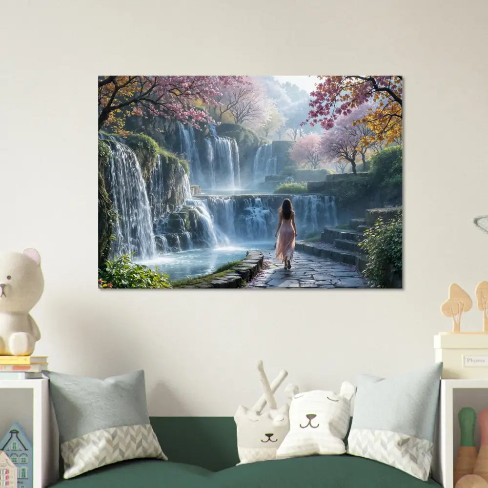 Waterfall landscape wall art Canvas The Waterfall Orchard PixiOnyx Serene Scene Print