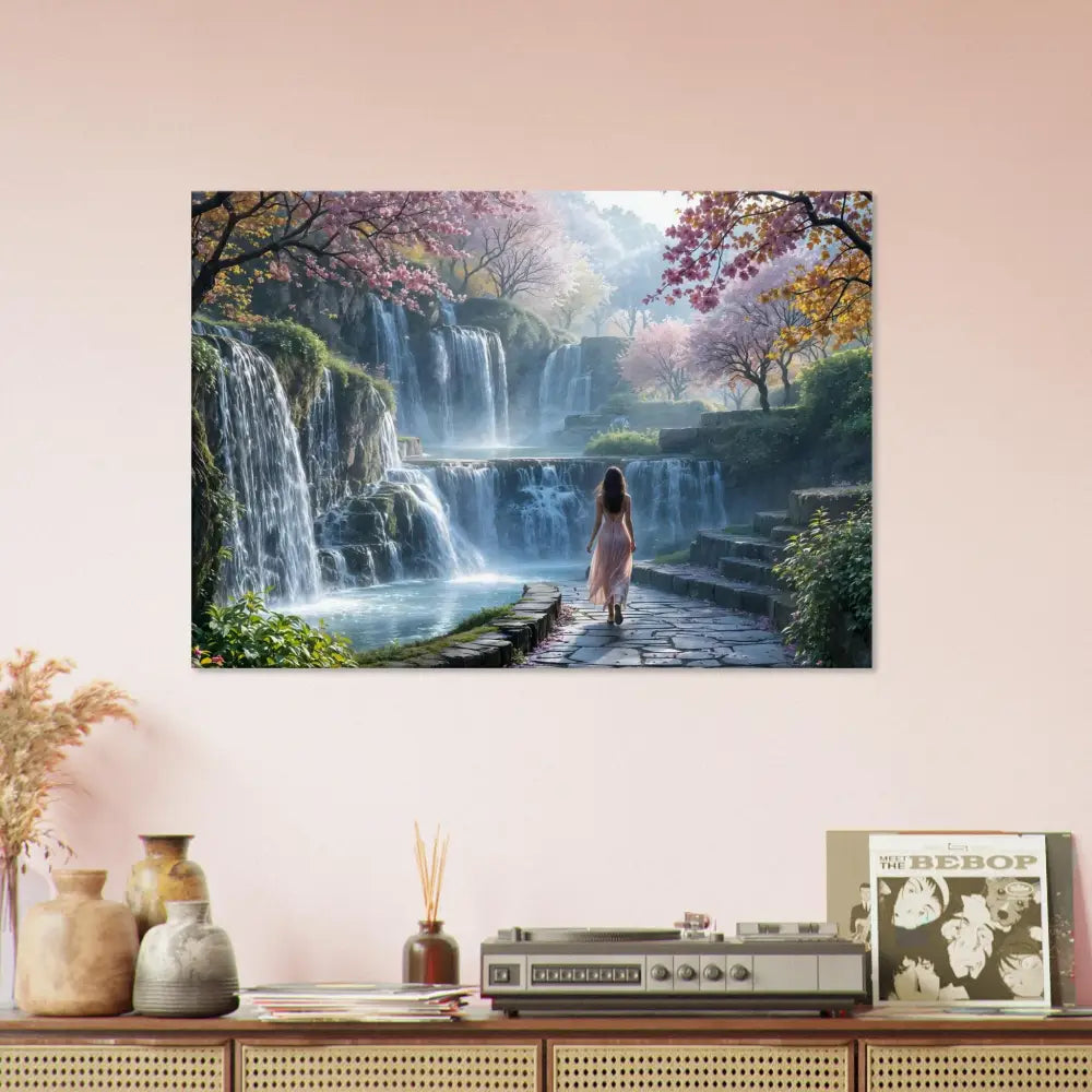 Waterfall landscape wall art on Canvas The Waterfall Orchard Serene Scene Print
