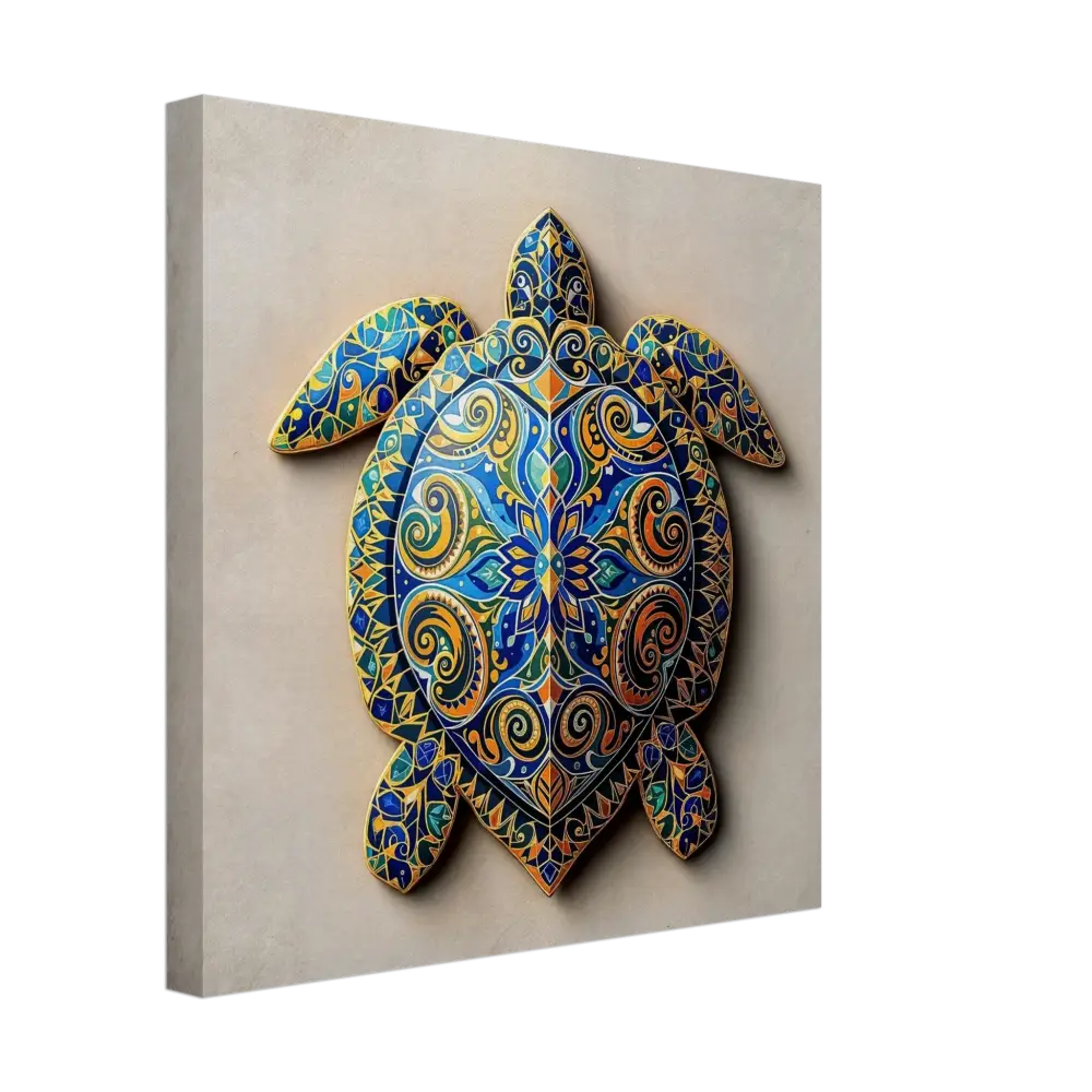 Ornate turtle wall art on Kaleidoscopic Totem Canvas by PixiOnyx featuring shell patterns