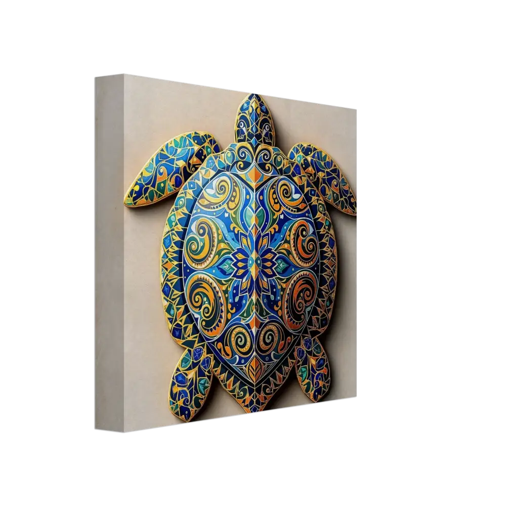 Ornate turtle wall art on Kaleidoscopic Totem Canvas by PixiOnyx for home decoration