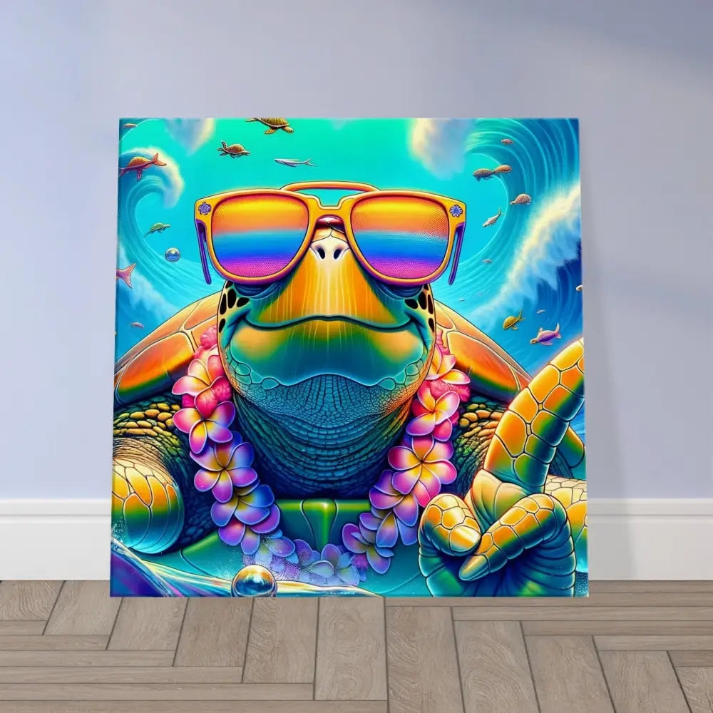 Colorful turtle art print on Canvas – Turtle-y Misunderstood Bro by PixiOnyx Vibe Art Panel