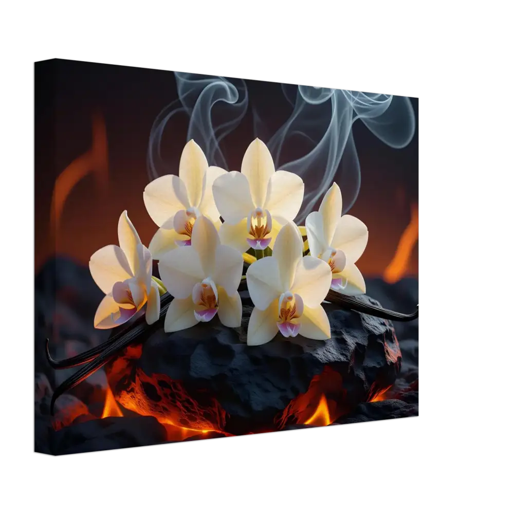Orchids on volcanic rock with smoke for Canvas Volcanic Vanilla PixiOnyx Botanical Blaze