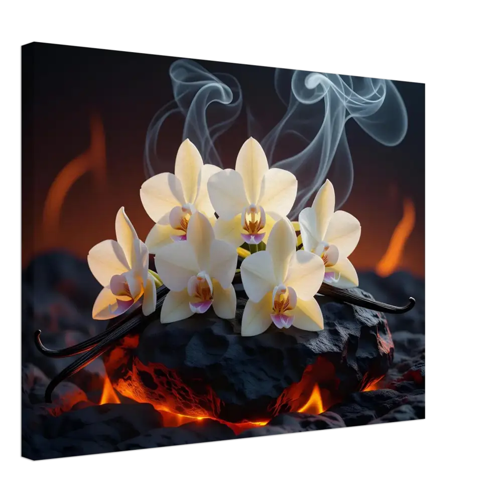 Creamy orchids with vanilla beans on Canvas Volcanic Vanilla PixiOnyx Botanical Blaze