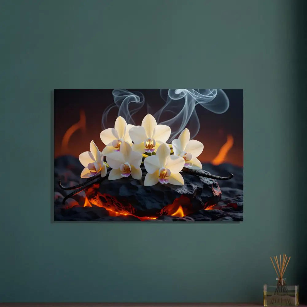 Orchids on smoldering coals for Canvas Volcanic Vanilla PixiOnyx Botanical Blaze