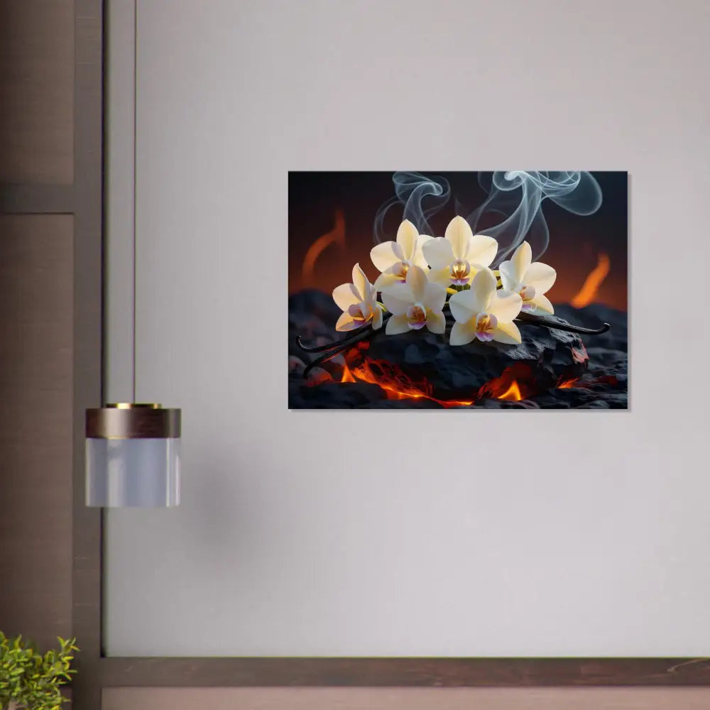 Orchids and vanilla beans on glowing coals from Canvas Volcanic Vanilla PixiOnyx Botanical Blaze