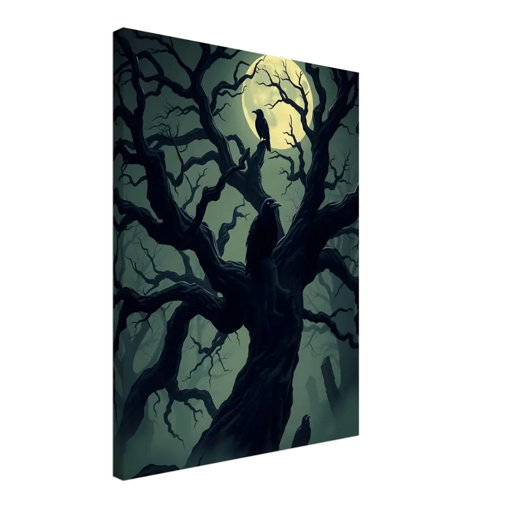 Spooky tree with raven under full moon on Canvas Watcher of the Crooked Moon PixiOnyx Spectral Silence Edition