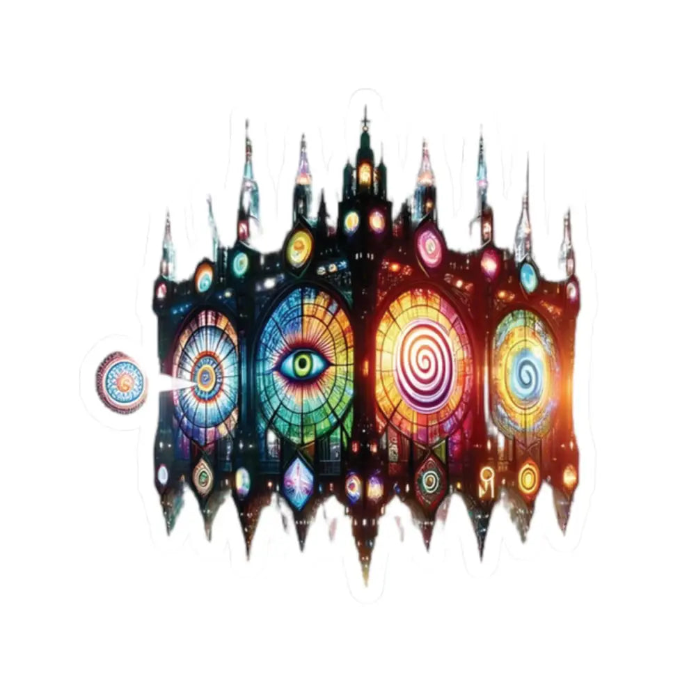 Ornate psychedelic cathedral design on Cathedral of Light Cosmic Vision Kiss-Cut Sticker