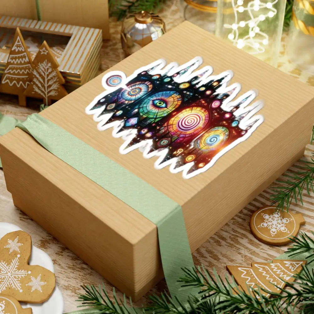 Gift box with psychedelic sticker from Cathedral of Light Cosmic Vision Kiss-Cut Sticker