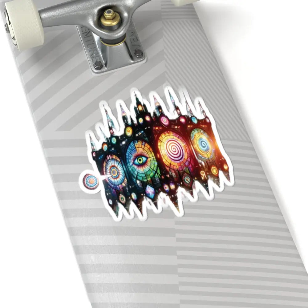 Colorful psychedelic sticker featuring cosmic designs from Cathedral of Light Kiss-Cut Decal
