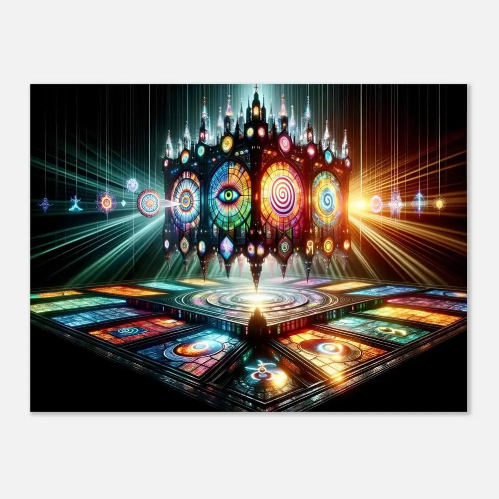 Ornate stained-glass cathedral with mystical symbols in Hypnotic Temple of Light poster